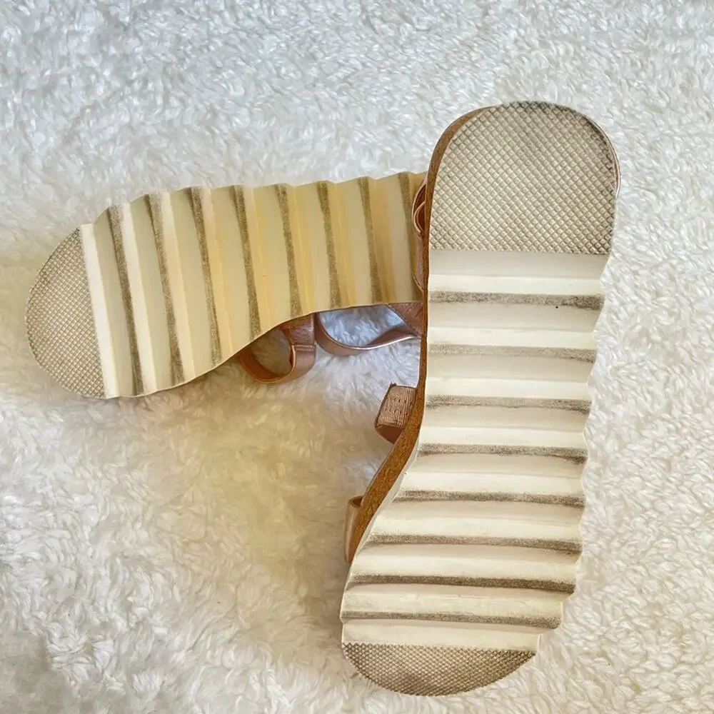 STEVE MADDEN Kirsten Rose Leather Platform Wedge Sandals Strappy Platform 10